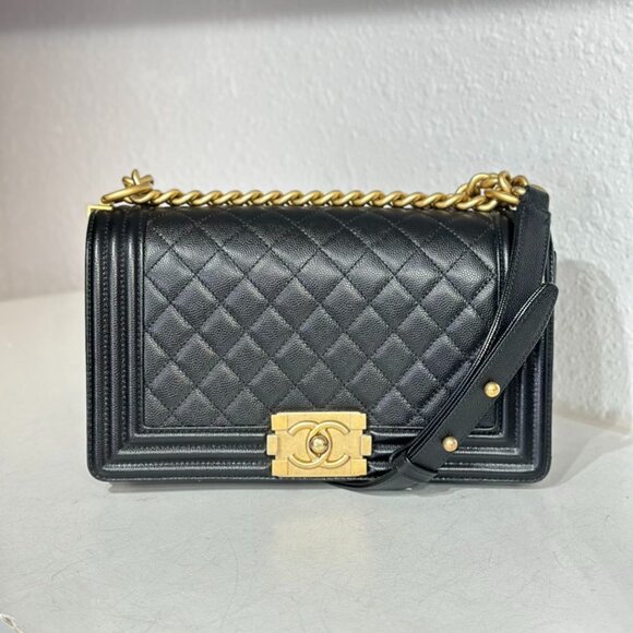 Chanel Black Caviar Leather Medium Boy Bag Shoulder Bag Crossbody - Picture 1 of 9